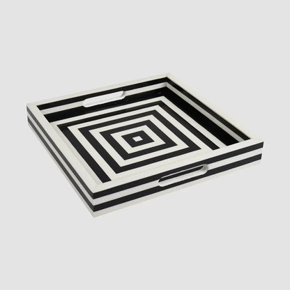 Handmade Black White Concentric Tray Coffee Table Ottoman 11x17 12x12, for serving or organizing