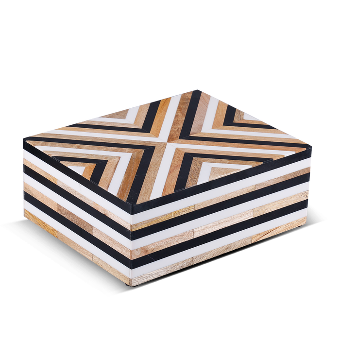 Handmade Black White Wood & Resin Inlay Decorative Storage Box – Chevron Collection (Multiple Sizes