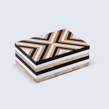 Handmade Black White Wood & Resin Inlay Decorative Storage Box – Chevron Collection (Multiple Sizes