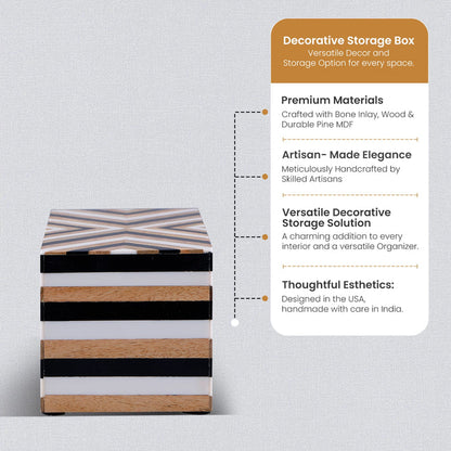 Handmade Black White Wood & Resin Inlay Decorative Storage Box – Chevron Collection (Multiple Sizes