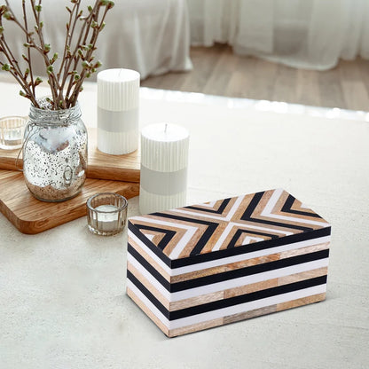 Black White Wood & Resin Inlay Decorative Storage Box – Chevron Collection (Multiple Sizes)