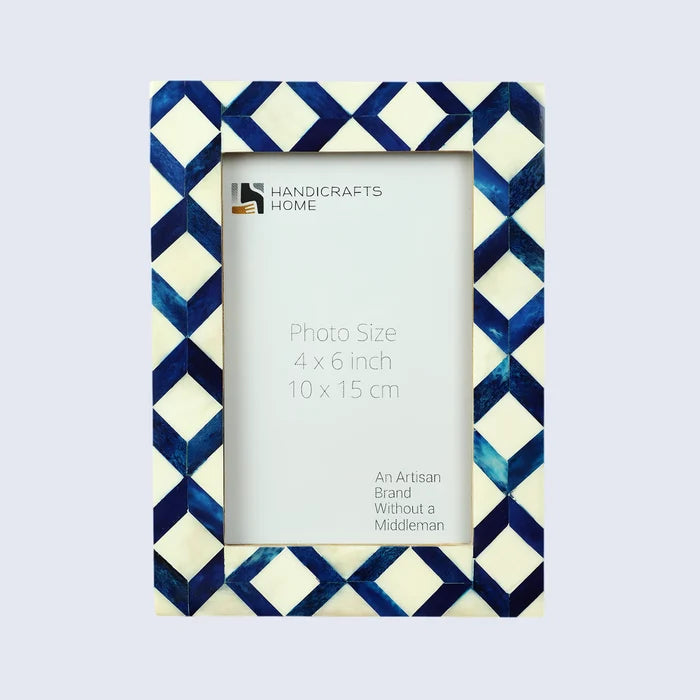 Blue & White Bone Inlay Picture Frame | Diamond Pattern | 4x6 5x7