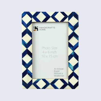 Blue & White Bone Inlay Picture Frame | Diamond Pattern | 4x6 5x7