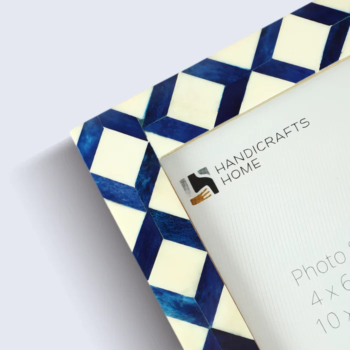 Blue & White Bone Inlay Picture Frame | Diamond Pattern | 4x6 5x7