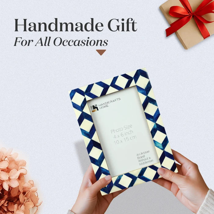 Blue & White Bone Inlay Picture Frame | Diamond Pattern | 4x6 5x7