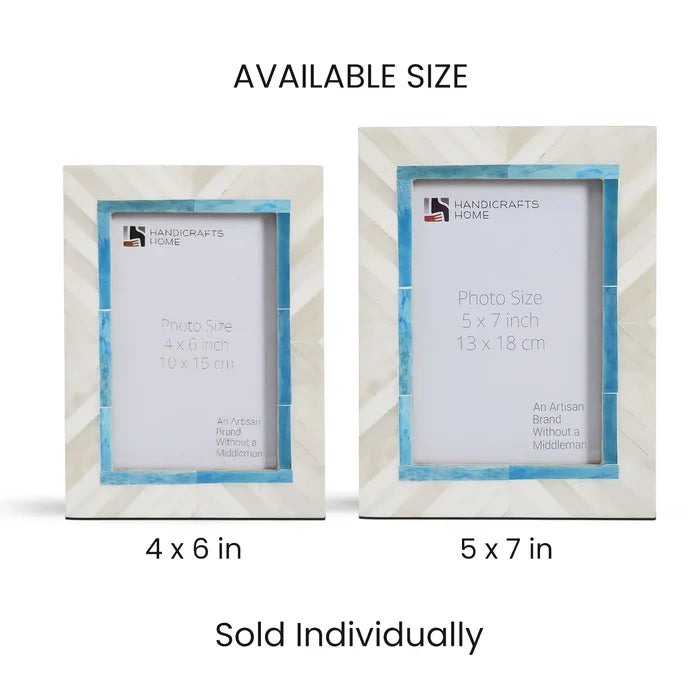Bone Inlay Picture Frame | Coastal Chevron Blue & White