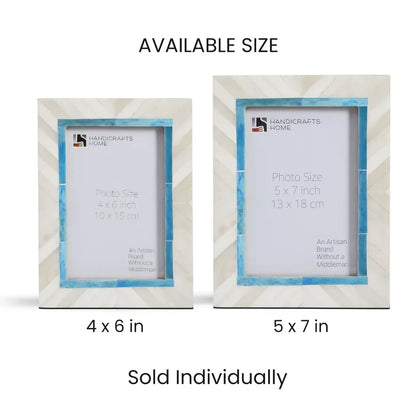Bone Inlay Picture Frame | Coastal Chevron Blue & White