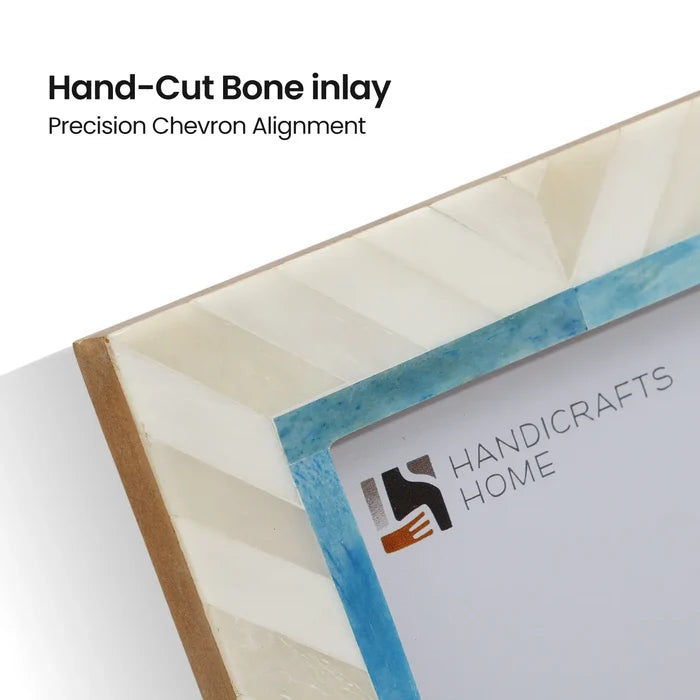 Bone Inlay Picture Frame | Coastal Chevron Blue & White
