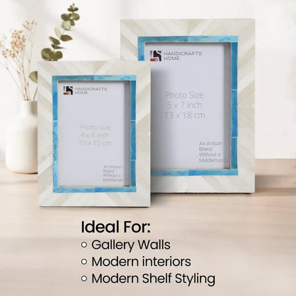 Bone Inlay Picture Frame | Coastal Chevron Blue & White