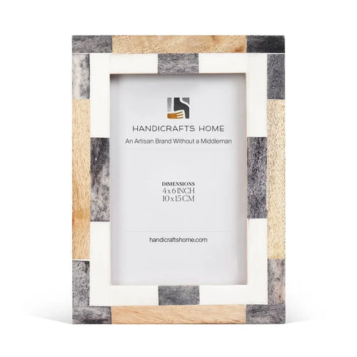 Handmade Bone Inlay & Wood Picture Frame - Blockline Collection - 4x6 5x7, for tabletop or wall display