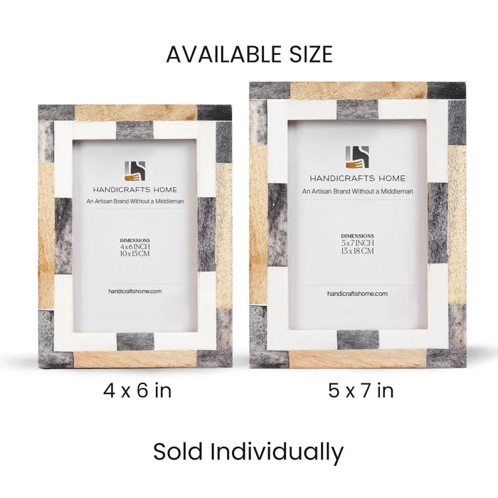 Handmade Bone Inlay & Wood Picture Frame - Blockline Collection - 4x6 5x7, for tabletop or wall display