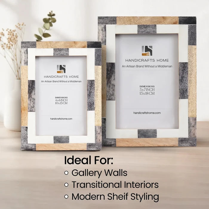 Bone Inlay & Wood Picture Frame | Blockline Collection | 4x6 5x7