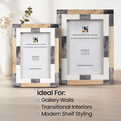 Bone Inlay & Wood Picture Frame | Blockline Collection | 4x6 5x7