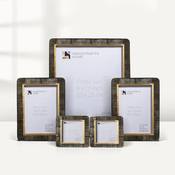 Handmade Brown Horn Inlay Picture Frame Set with Brass Inner Border ( 5 Pieces