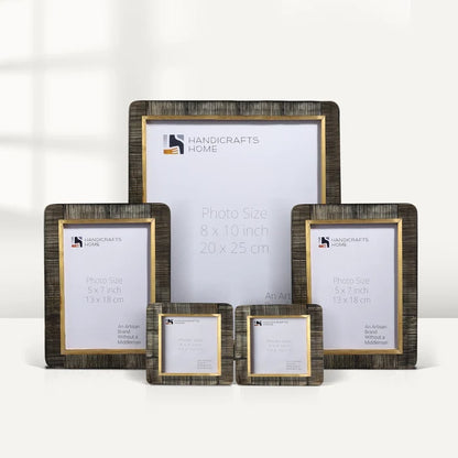 Handmade Brown Horn Inlay Picture Frame Set with Brass Inner Border ( 5 Pieces