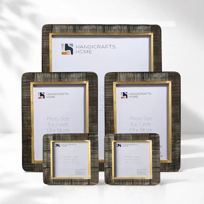 Brown Horn Inlay Picture Frame Set with Brass Inner Border ( 5 Pieces)