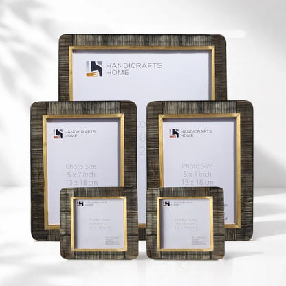 Brown Horn Inlay Picture Frame Set with Brass Inner Border ( 5 Pieces)