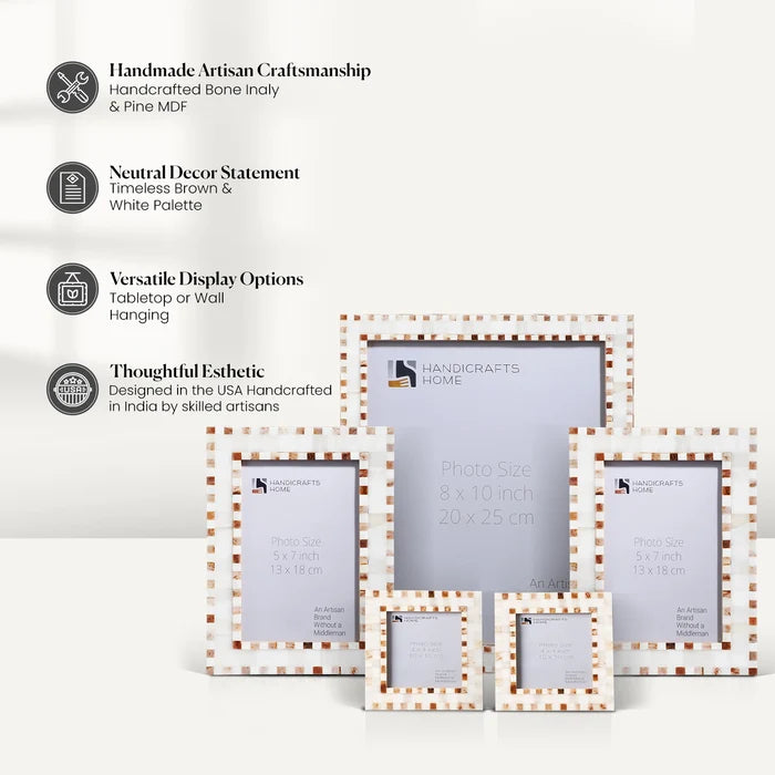 Brown White Bone Inlay Checkered Picture Frame Set (5-Pieces)
