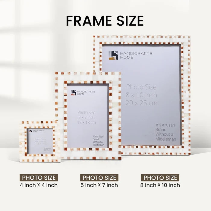 Brown White Bone Inlay Checkered Picture Frame Set (5-Pieces)