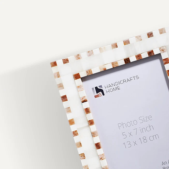 Brown White Bone Inlay Checkered Picture Frame Set (5-Pieces)