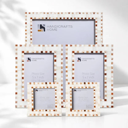 Brown White Bone Inlay Checkered Picture Frame Set (5-Pieces)