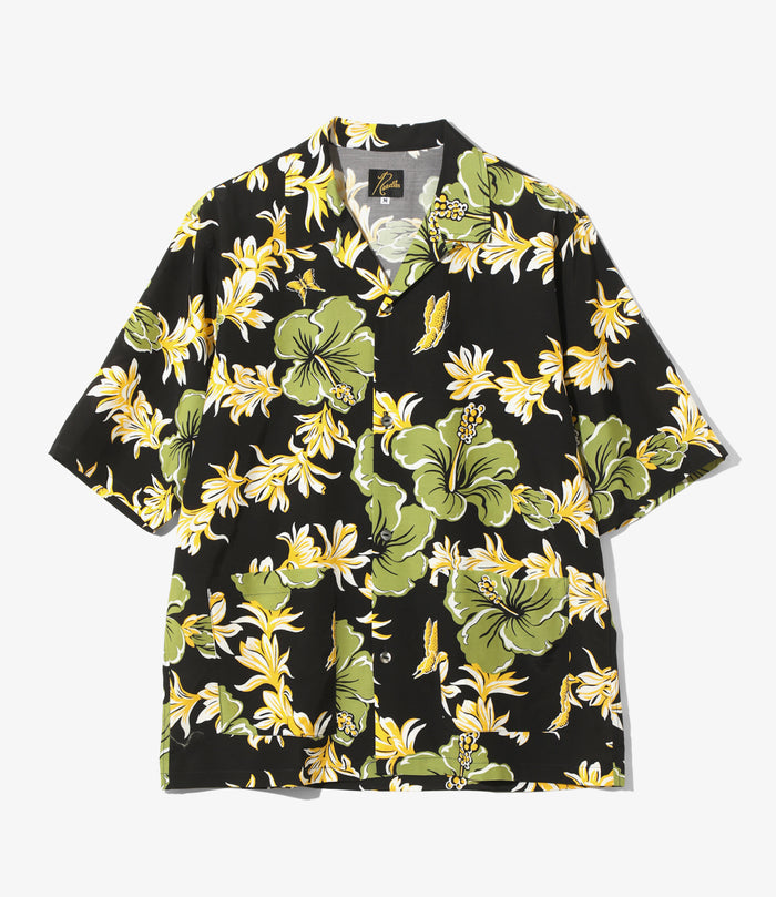 Cabana Shirt - Black - C/R Printed Flower & Papillon
