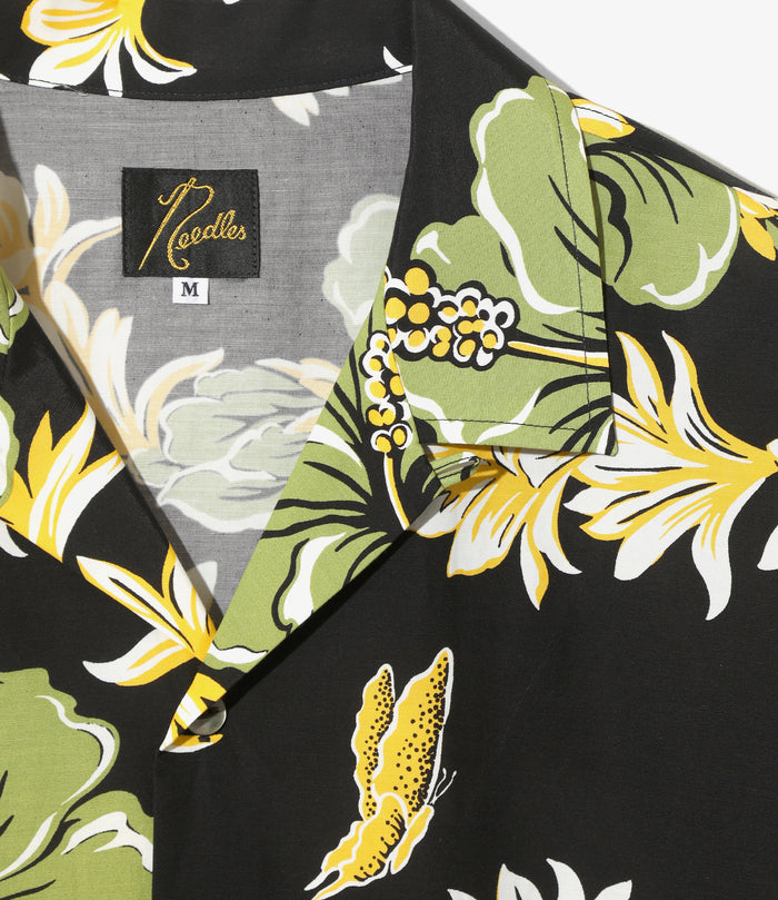 Cabana Shirt - Black - C/R Printed Flower & Papillon