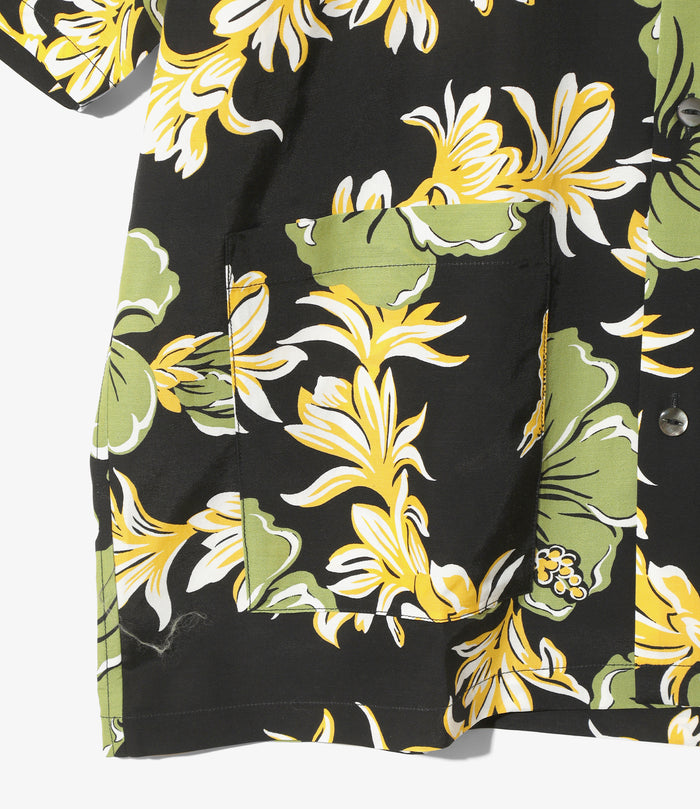 Cabana Shirt - Black - C/R Printed Flower & Papillon