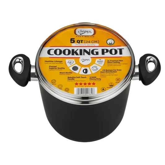 Champs Black Low Pot - 4 Quart, Non-Stick with Glass Lid - Wholesale Cookware