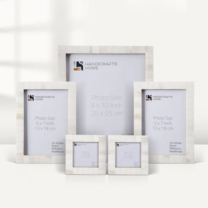 Handmade Classic Bone Inlay Picture Frame Set, White (5-Pieces, for tabletop or wall display