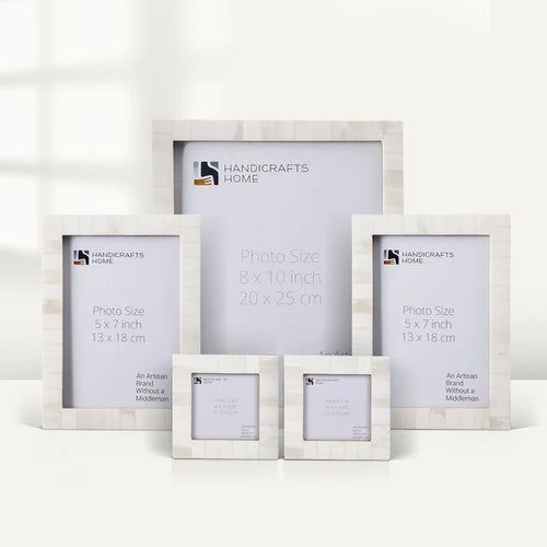 Handmade Classic Bone Inlay Picture Frame Set, White (5-Pieces, for tabletop or wall display
