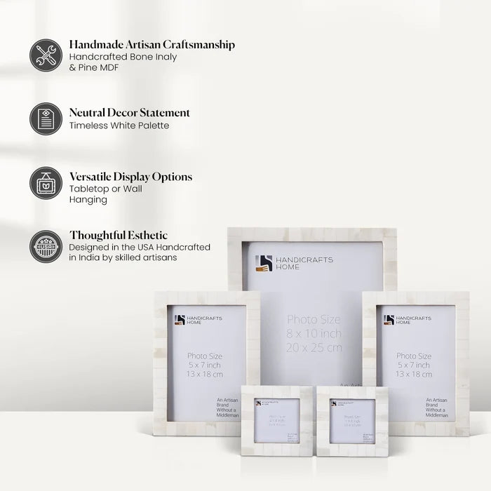 Classic Bone Inlay Picture Frame Set, White (5-Pieces)