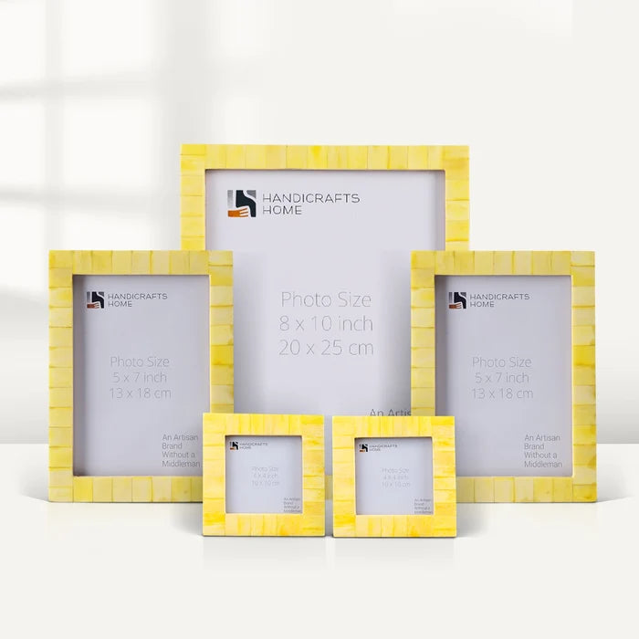 Handmade Classic Bone Inlay Picture Frame Set, Yellow (5-Pieces, for tabletop or wall display