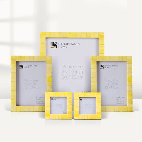 Handmade Classic Bone Inlay Picture Frame Set, Yellow (5-Pieces, for tabletop or wall display