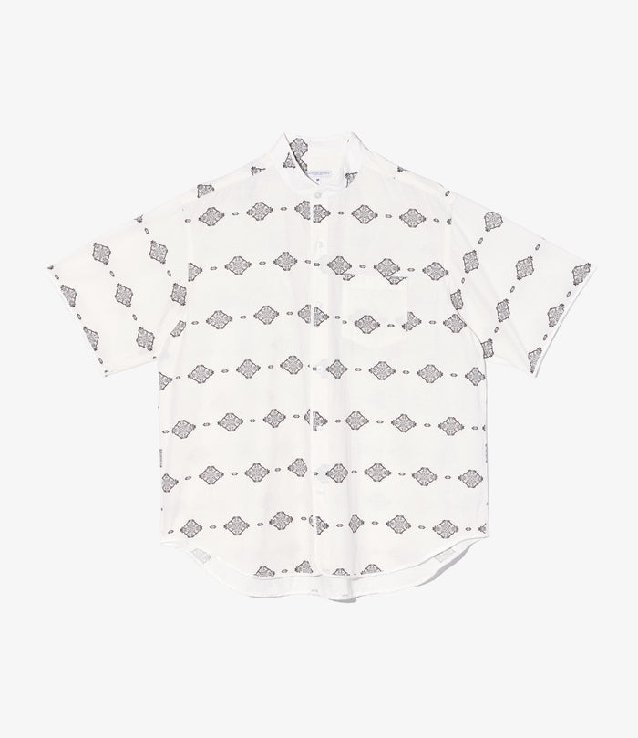 Copley Shirt - White/Black Cotton Ikat Print