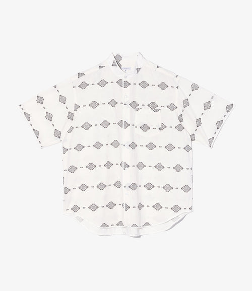 Copley Shirt - White/Black Cotton Ikat Print