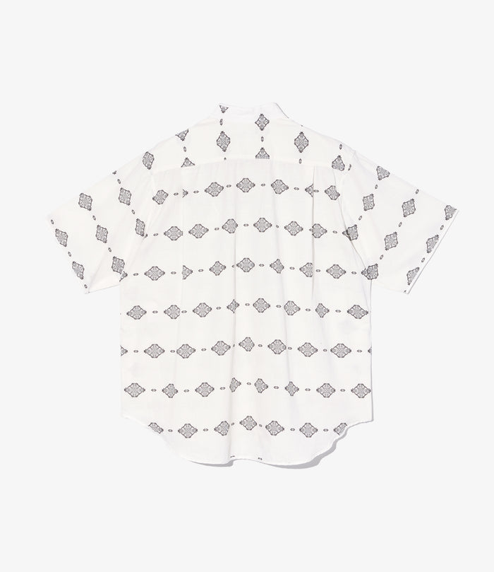 Copley Shirt - White/Black Cotton Ikat Print