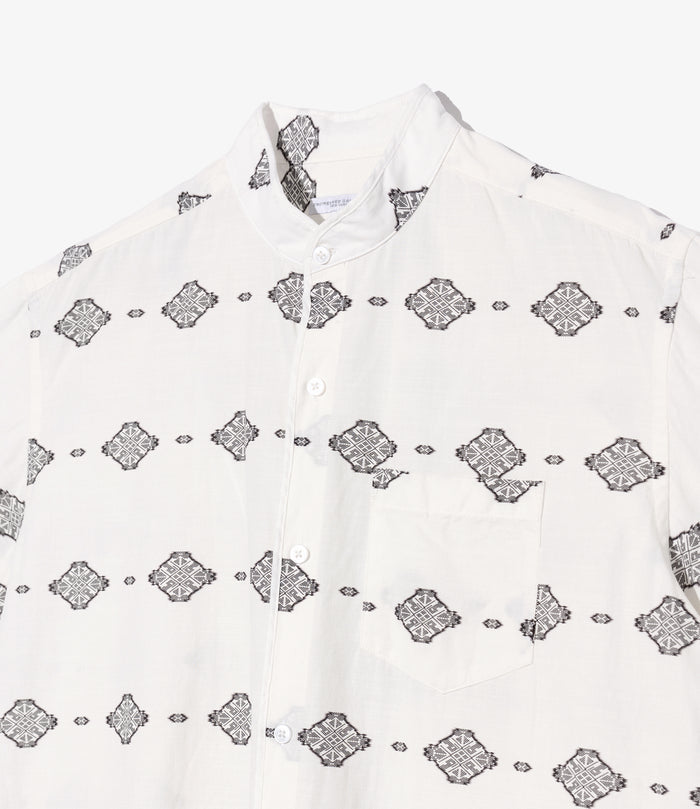 Copley Shirt - White/Black Cotton Ikat Print