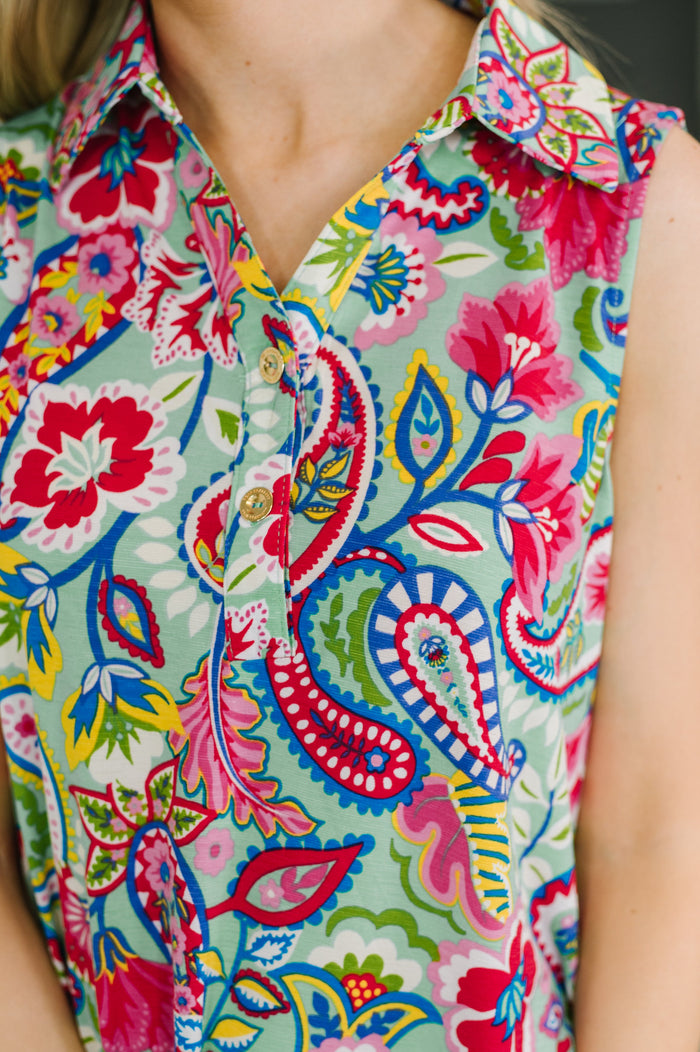 Coral Sands Collared Tank Dress in Light Floral Paisley