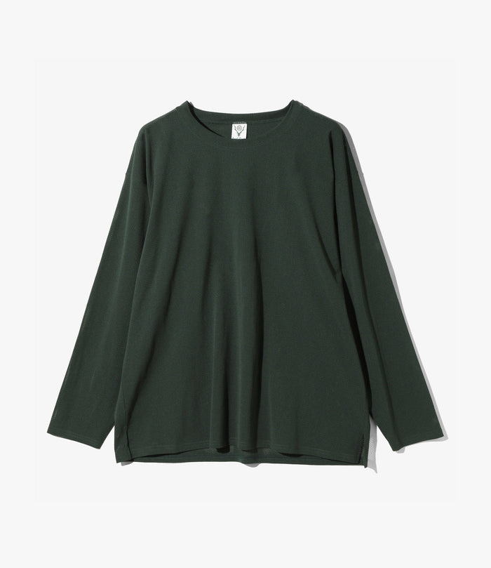Crew Neck Shirt - Dk. Green - Knit Mesh