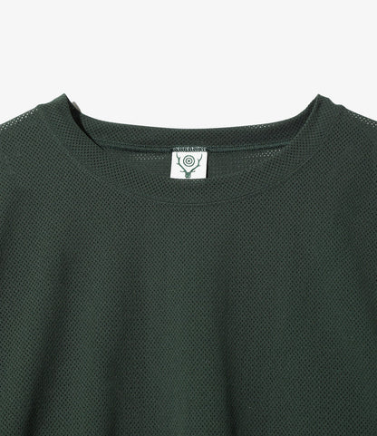 Crew Neck Shirt - Dk. Green - Knit Mesh
