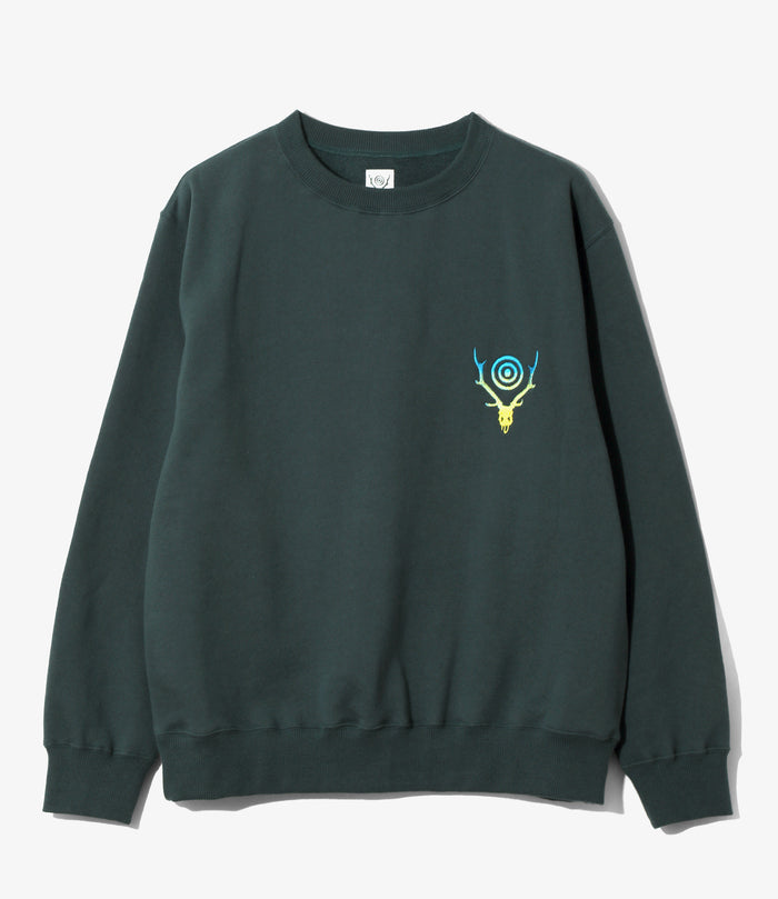 Crew Neck Sweat Shirt - Green - Cotton French Terry