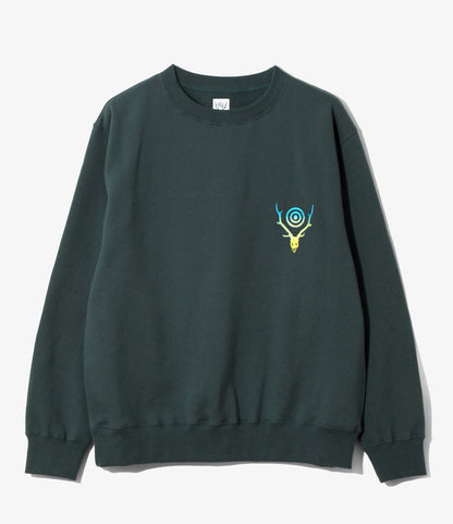 Crew Neck Sweat Shirt - Green - Cotton French Terry