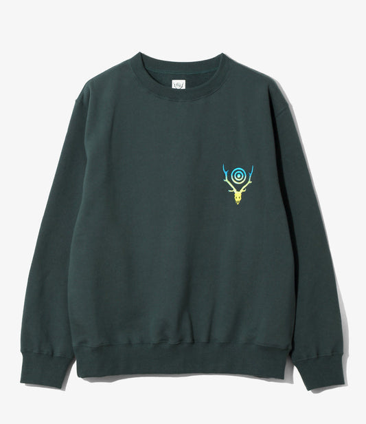 Crew Neck Sweat Shirt - Green - Cotton French Terry