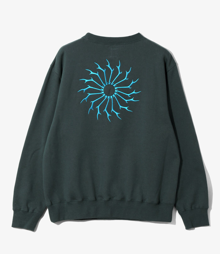 Crew Neck Sweat Shirt - Green - Cotton French Terry