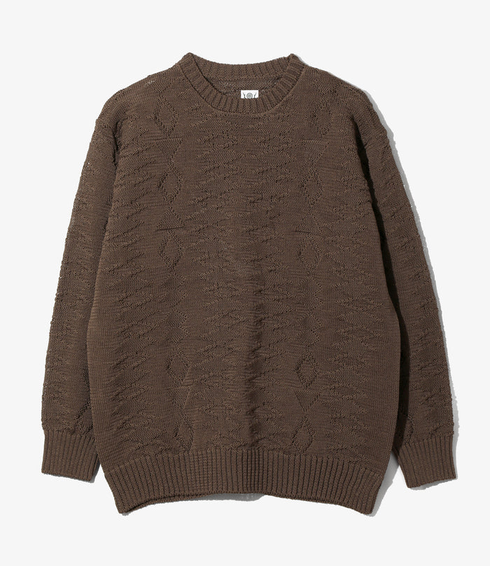 Crew Neck Sweater - Brown - Native Pattern