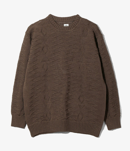 Crew Neck Sweater - Brown - Native Pattern