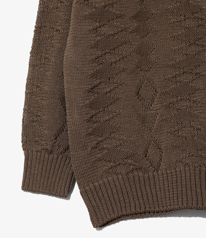 Crew Neck Sweater - Brown - Native Pattern
