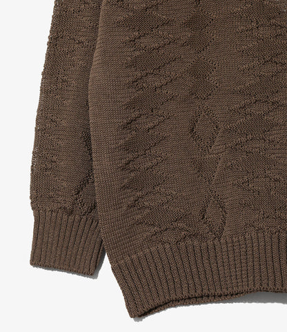 Crew Neck Sweater - Brown - Native Pattern