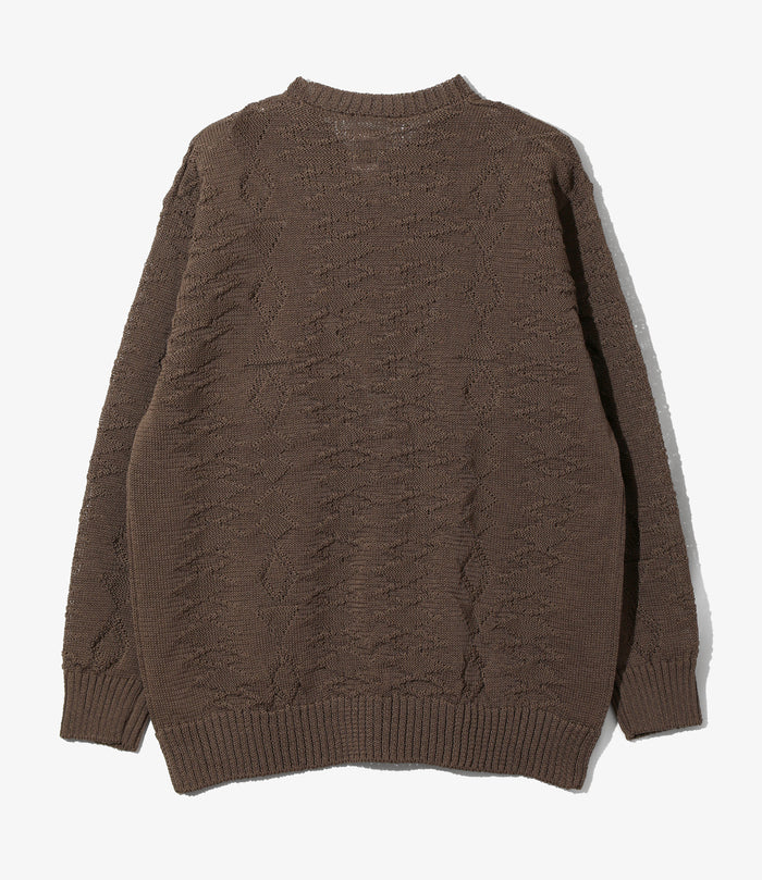 Crew Neck Sweater - Brown - Native Pattern